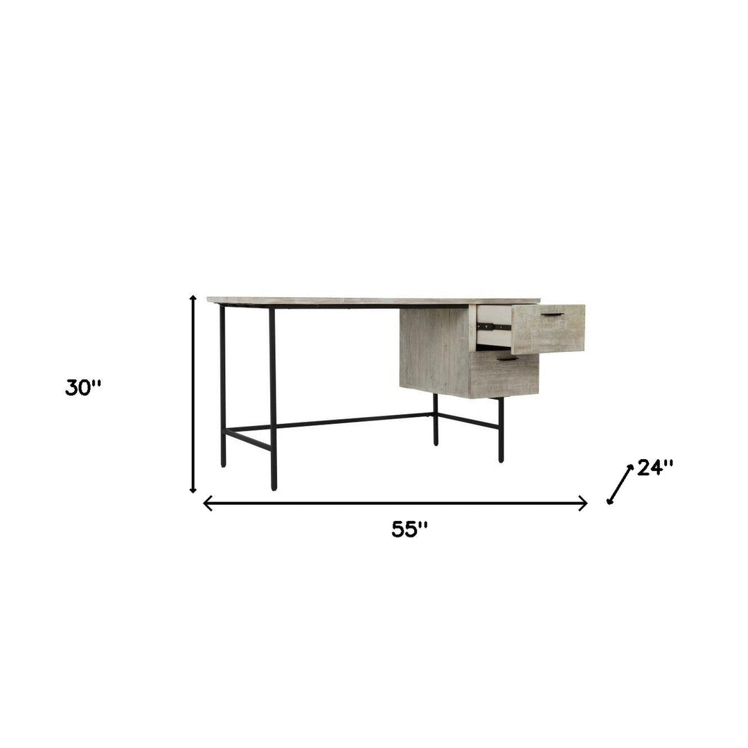 55" Ivory and Black Solid Wood Writing Desk with Two Drawers Image 6