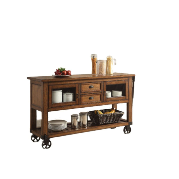 58" Rustic Brown Rolling Kitchen Cart With Storage Image 1