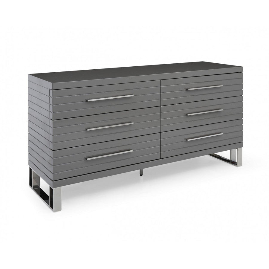 59" Grey Solid And Manufactured Wood Six Drawer Dresser Image 1