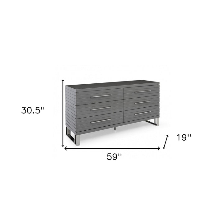 59" Grey Solid And Manufactured Wood Six Drawer Dresser Image 4