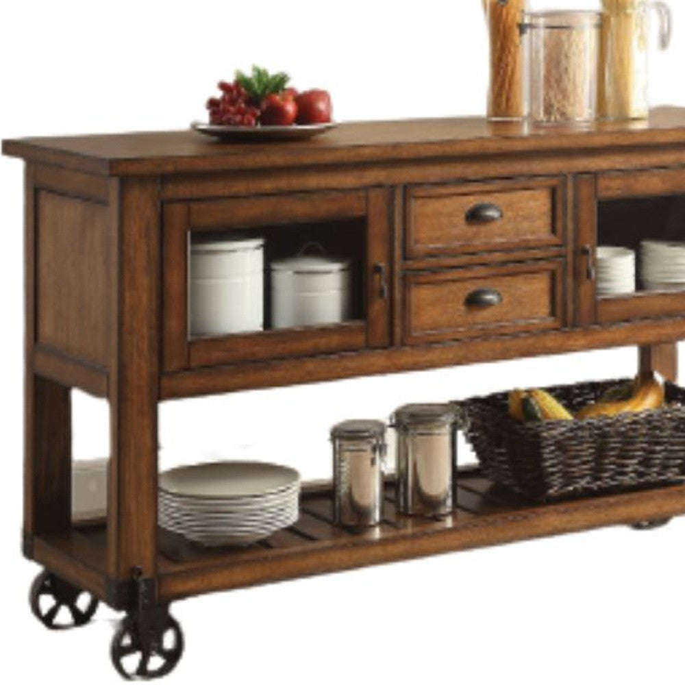 58" Rustic Brown Rolling Kitchen Cart With Storage Image 4