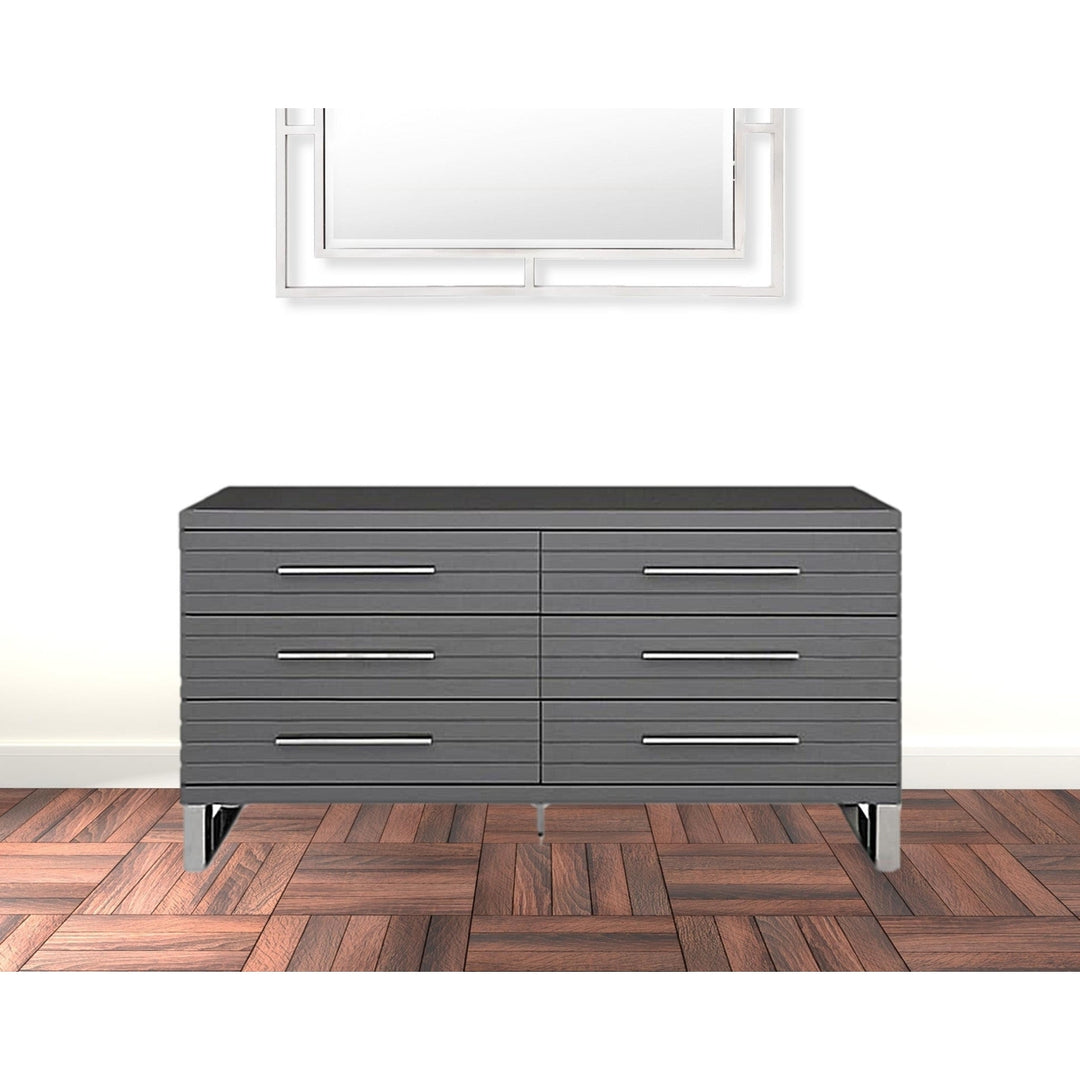 59" Grey Solid And Manufactured Wood Six Drawer Dresser Image 5