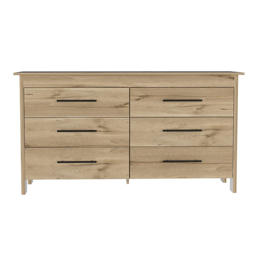 59" Natural and Black Six Drawer Double Dresser Image 1