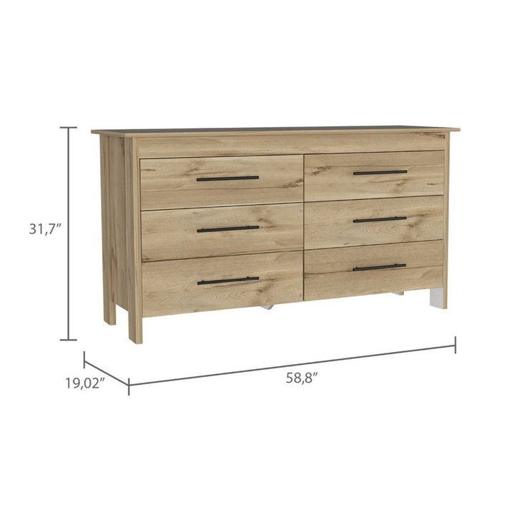 59" Natural and Black Six Drawer Double Dresser Image 3