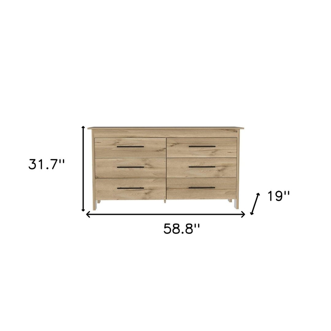 59" Natural and Black Six Drawer Double Dresser Image 4