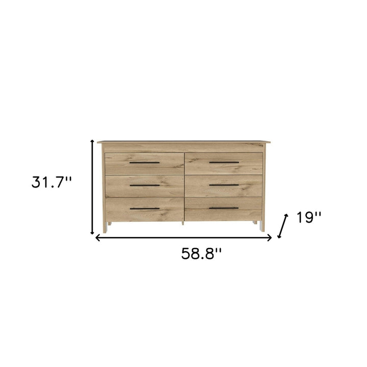 59" Natural and Black Six Drawer Double Dresser Image 4