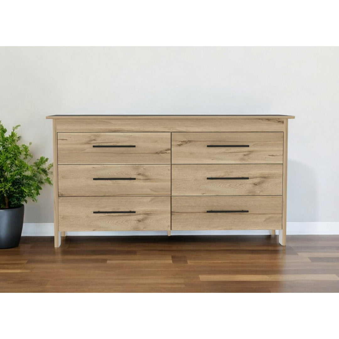 59" Natural and Black Six Drawer Double Dresser Image 7