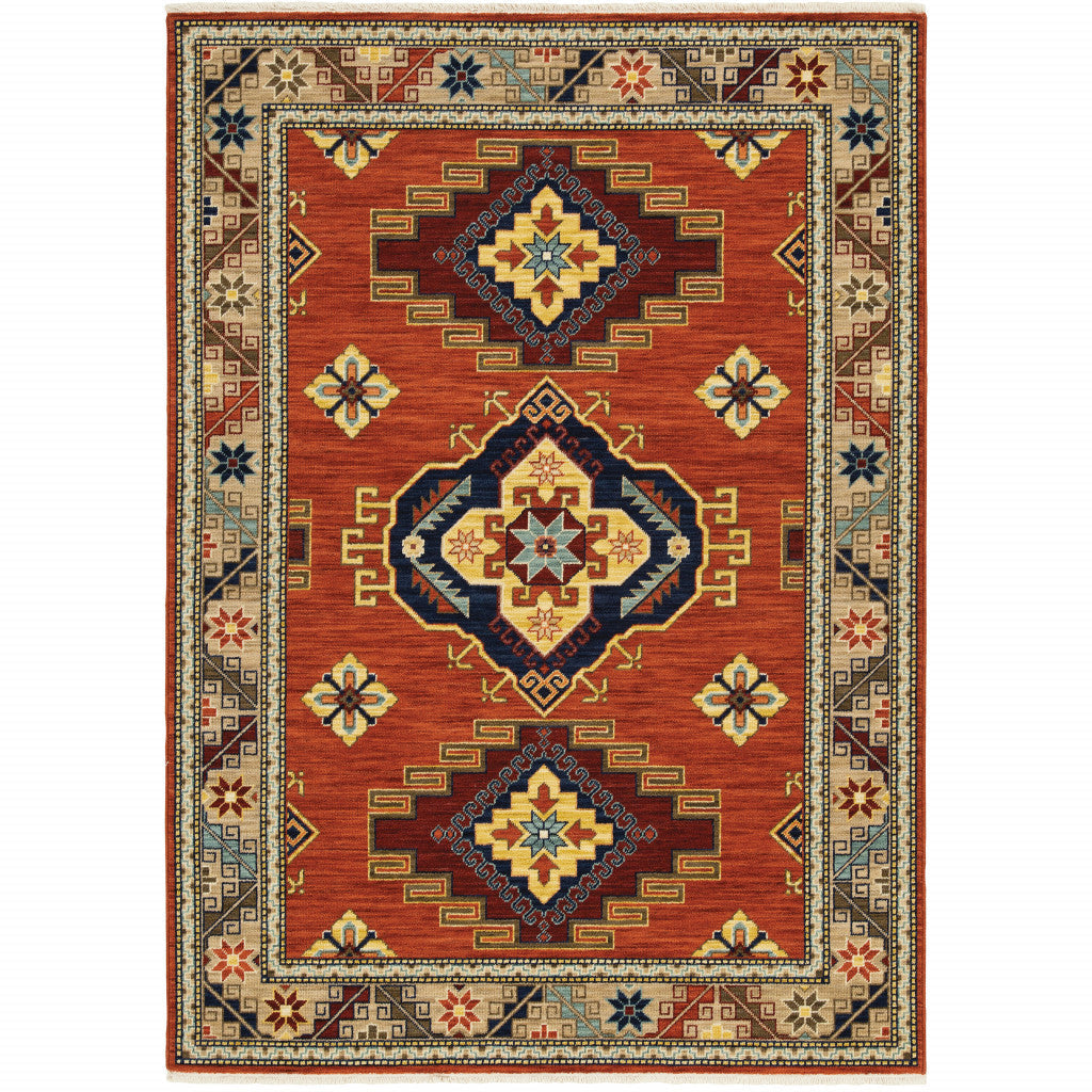 5 x 8 Red and Gold Oriental Power Loom Area Rug Image 1