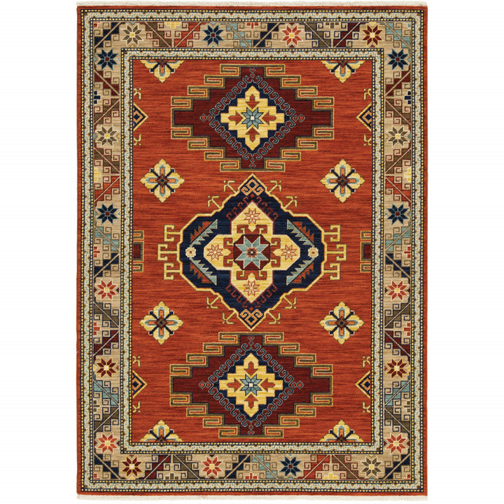 5 x 8 Red and Gold Oriental Power Loom Area Rug Image 1