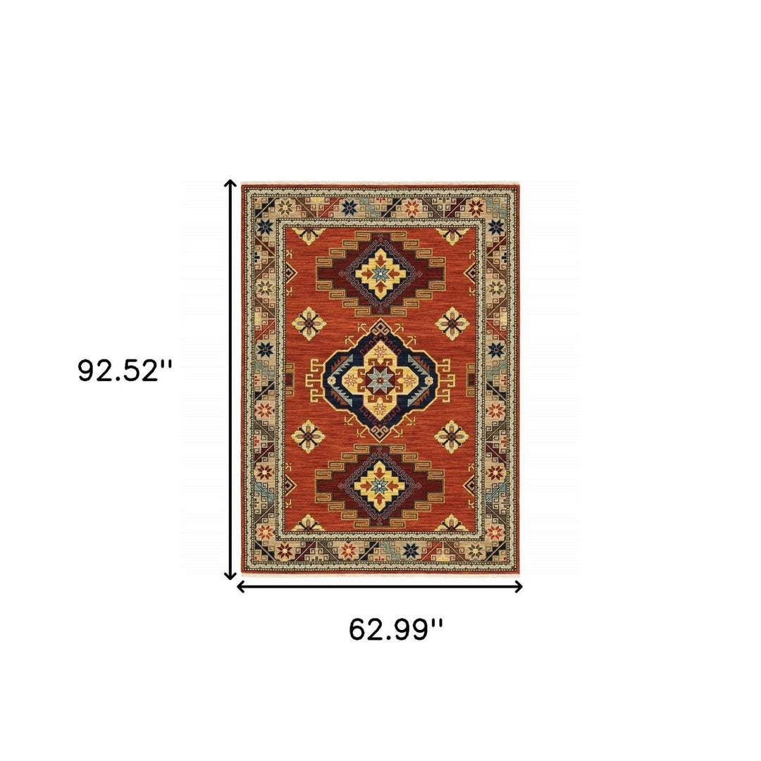 5 x 8 Red and Gold Oriental Power Loom Area Rug Image 8