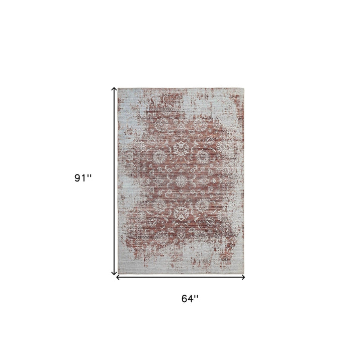 5 X 8 Rust Oriental Distressed Stain Resistant Area Rug Image 1