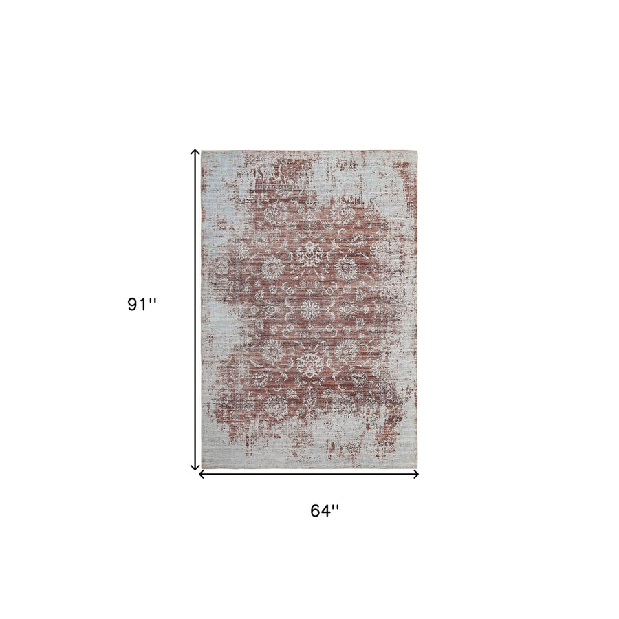 5 X 8 Rust Oriental Distressed Stain Resistant Area Rug Image 1