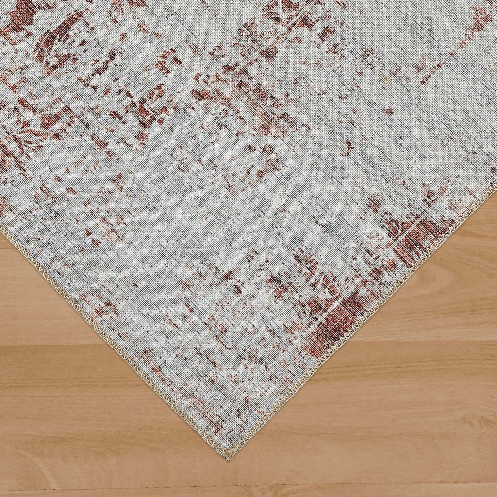 5 X 8 Rust Oriental Distressed Stain Resistant Area Rug Image 3