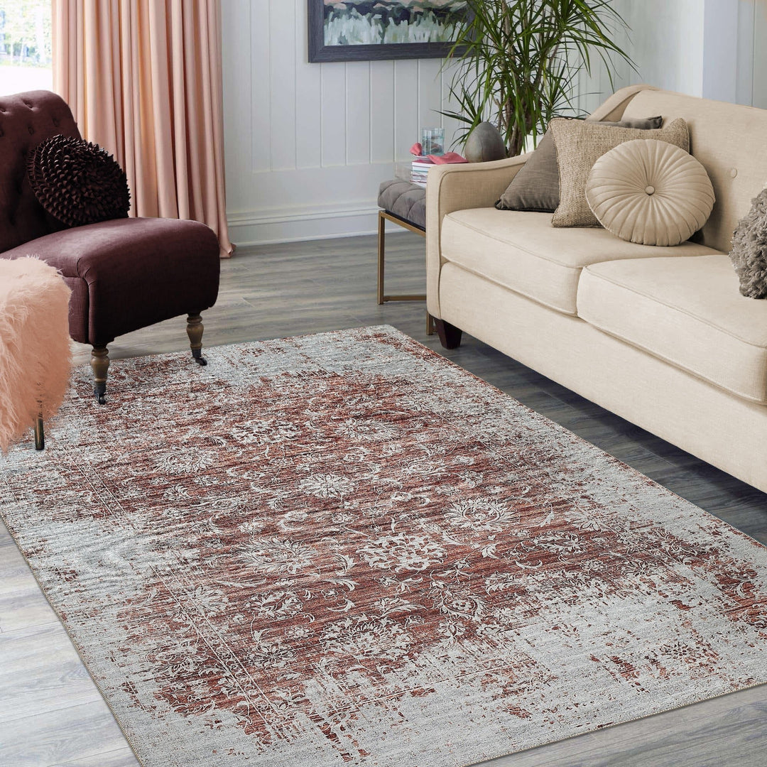 5 X 8 Rust Oriental Distressed Stain Resistant Area Rug Image 5