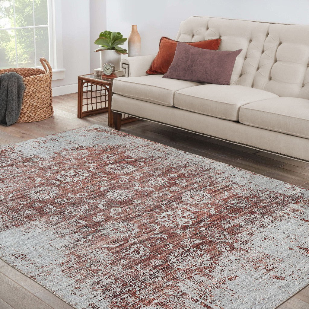 5 X 8 Rust Oriental Distressed Stain Resistant Area Rug Image 7