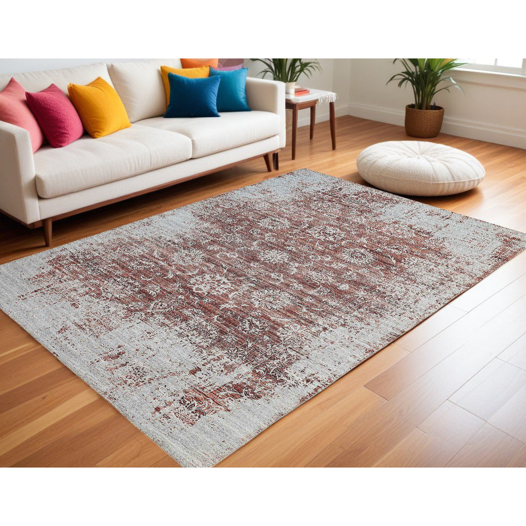 5 X 8 Rust Oriental Distressed Stain Resistant Area Rug Image 8