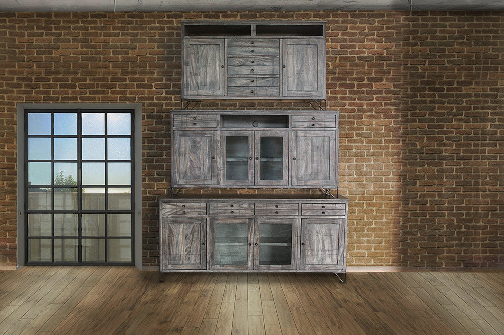 60" Gray Solid Wood Cabinet Enclosed Storage Distressed TV Stand Image 2