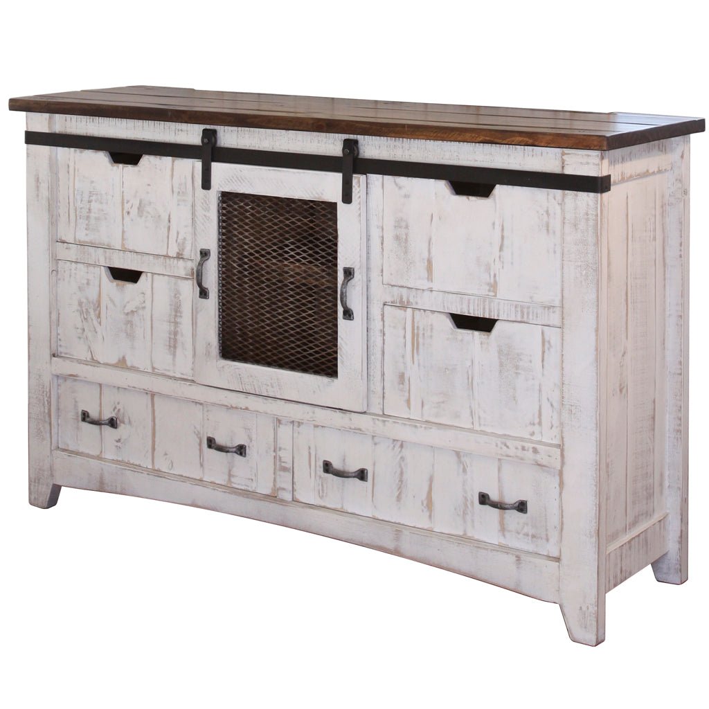 62" Antiqued White Solid Wood Six Drawer Triple Dresser Image 3