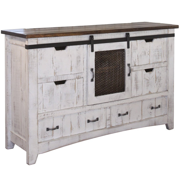 62" Antiqued White Solid Wood Six Drawer Triple Dresser Image 4