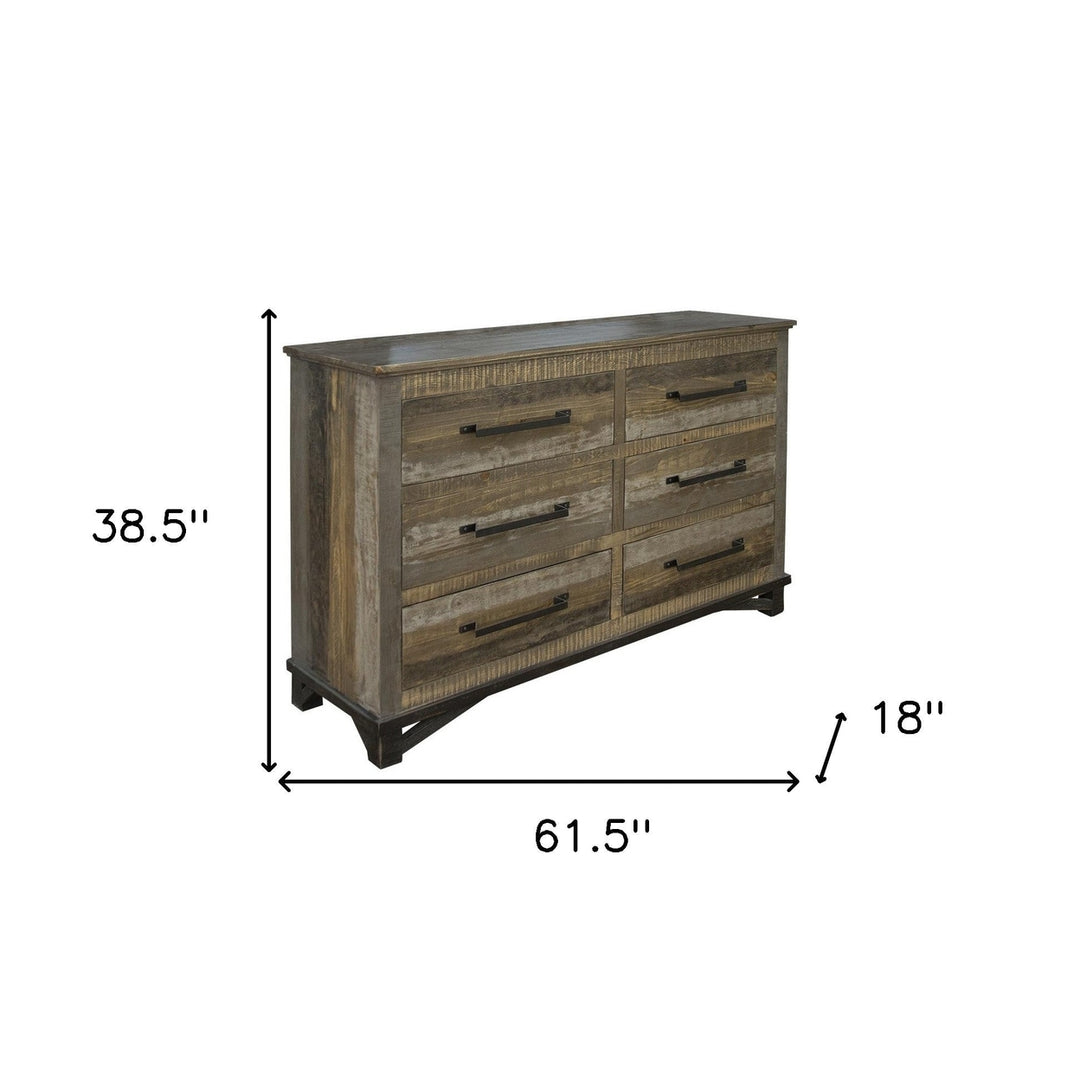 62" Brown Solid Wood Six Drawer Double Dresser Image 4