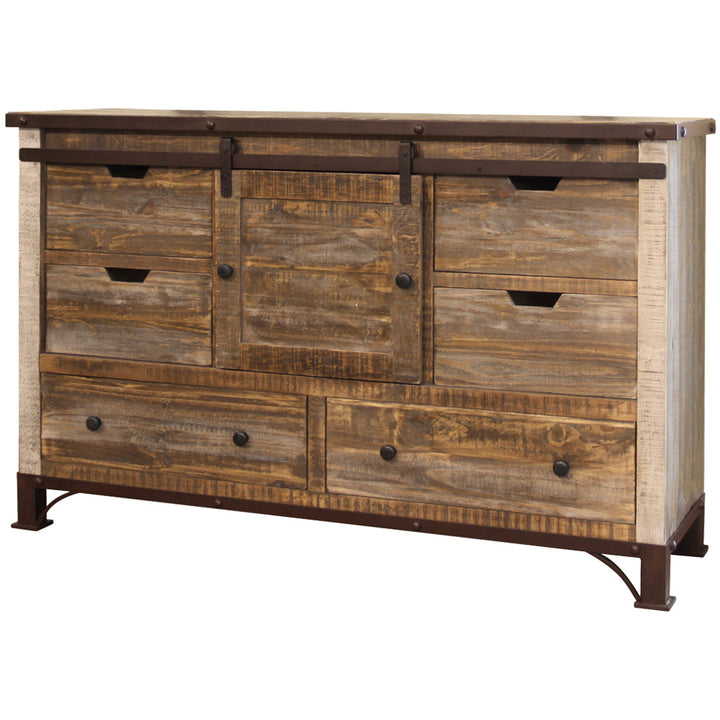 62" Brown Solid Wood Six Drawer Triple Dresser Image 2