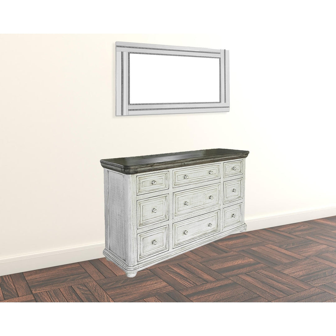 62" Gray and Ivory Solid Wood Nine Drawer Triple Dresser Image 5