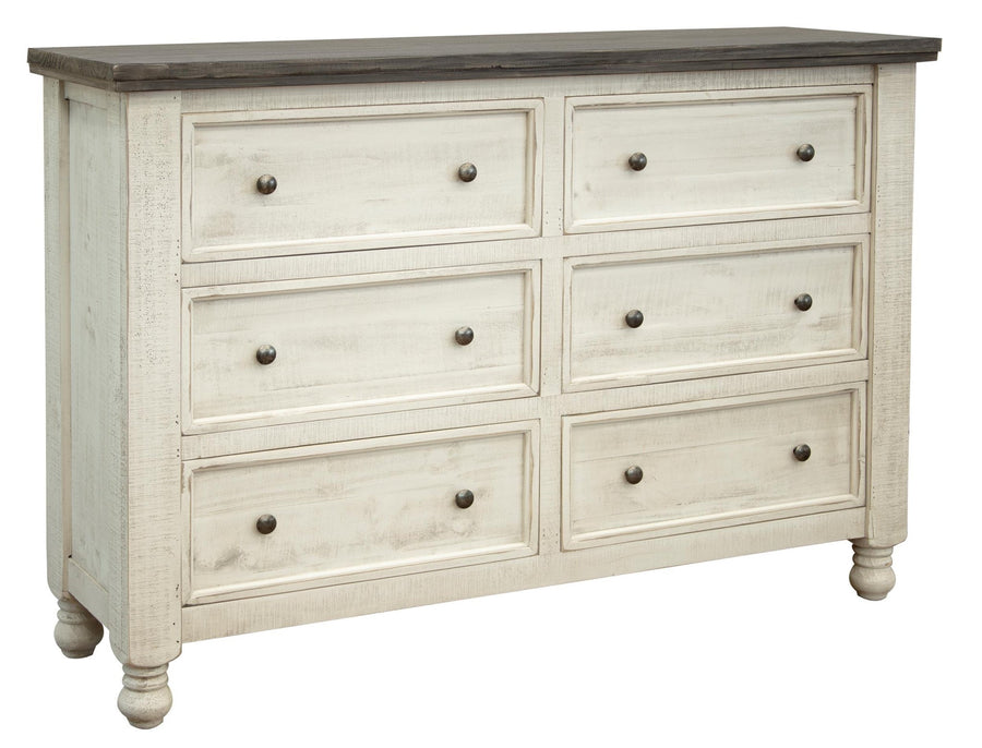 62" Gray and Ivory Solid Wood Six Drawer Double Dresser Image 1