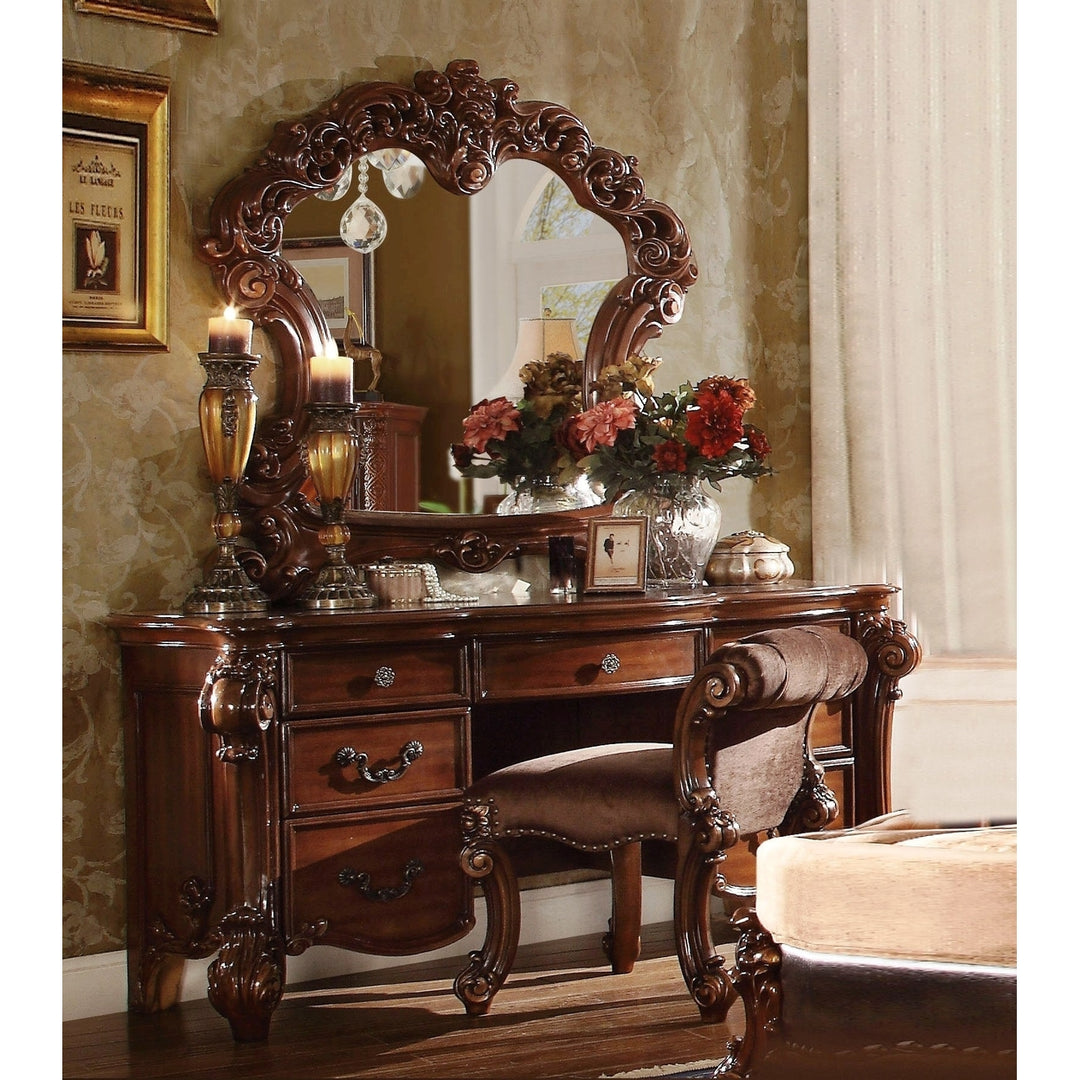 63" Brown Peninsula Vanity Desk With 7 Drawers Image 1