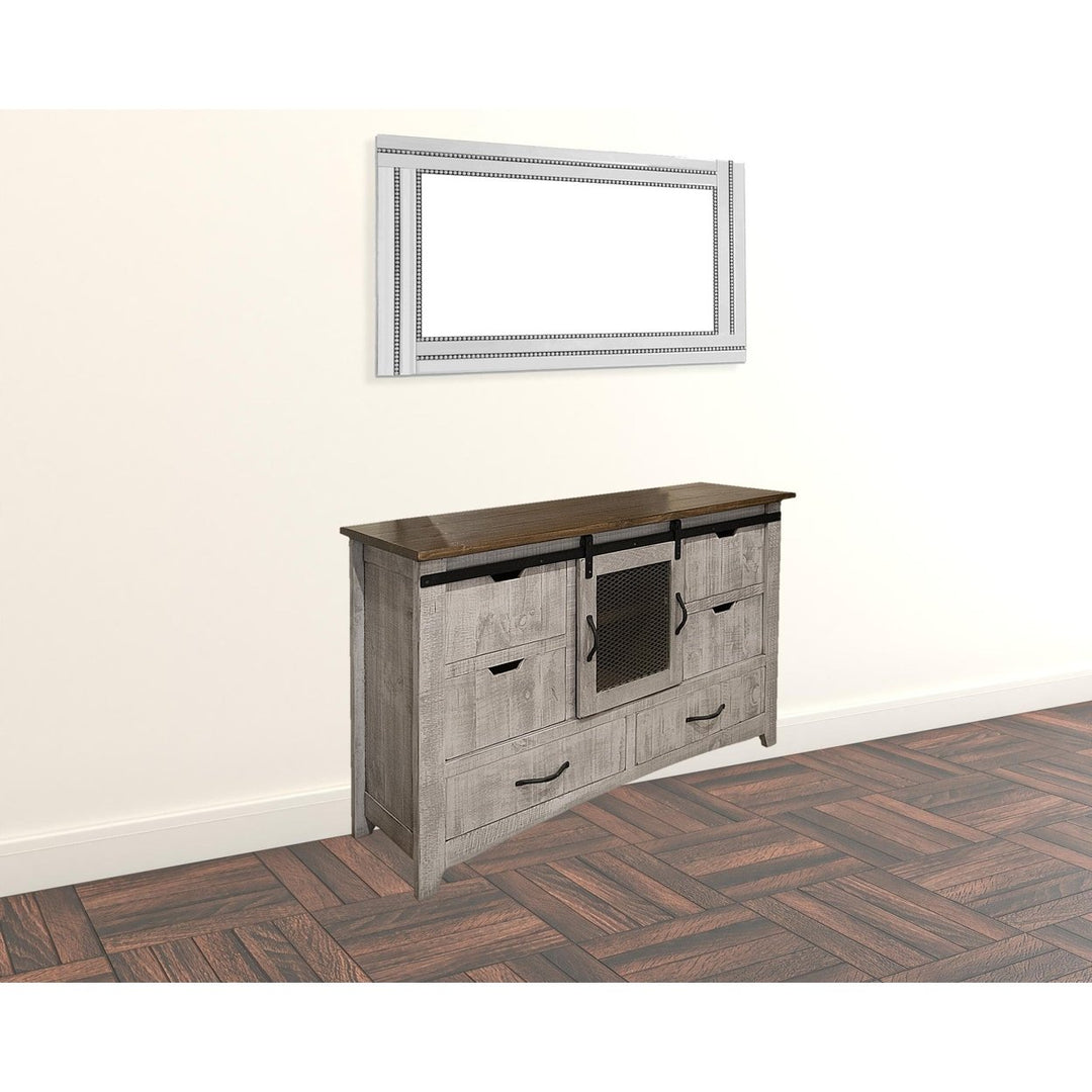 62" Light Gray Solid Wood Six Drawer Triple Dresser Image 5