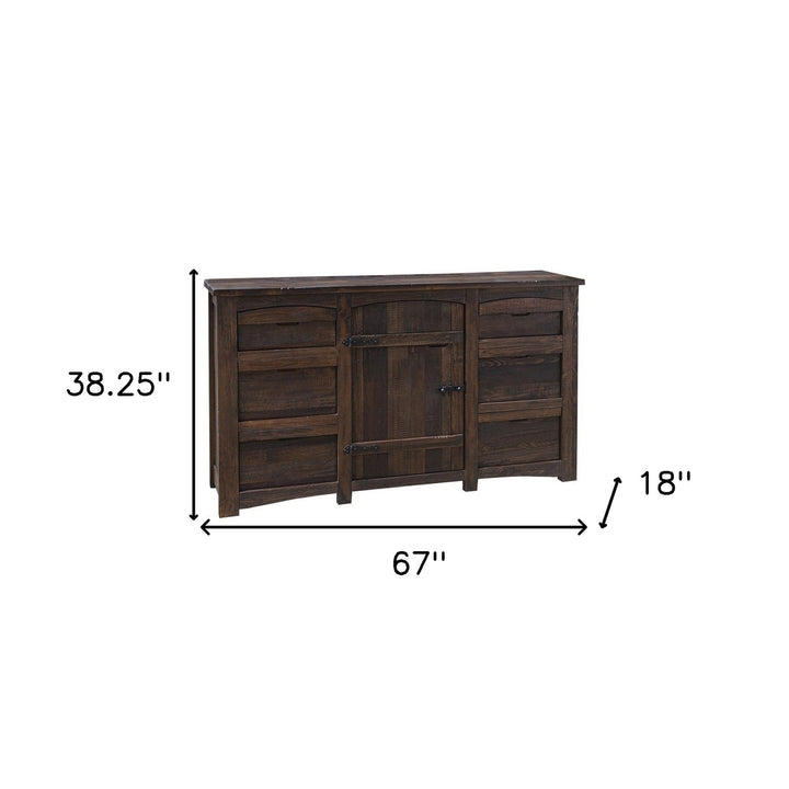 67" Brown Solid Wood Six Drawer Triple Dresser Image 3