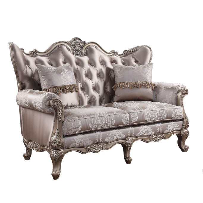 68" Pink And Platinum Silk Blend Loveseat and Toss Pillows Image 1