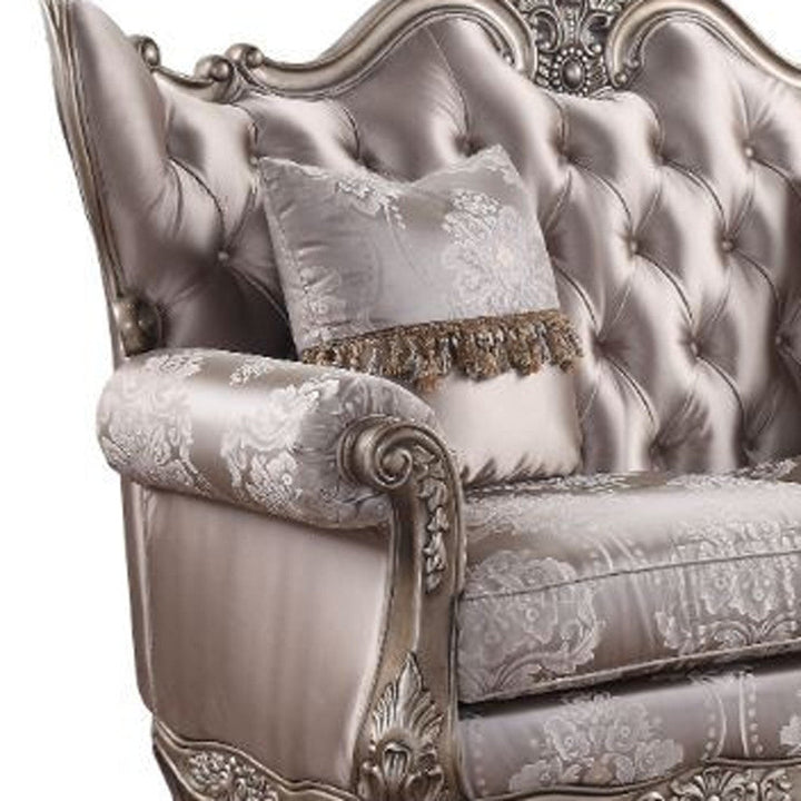 68" Pink And Platinum Silk Blend Loveseat and Toss Pillows Image 3