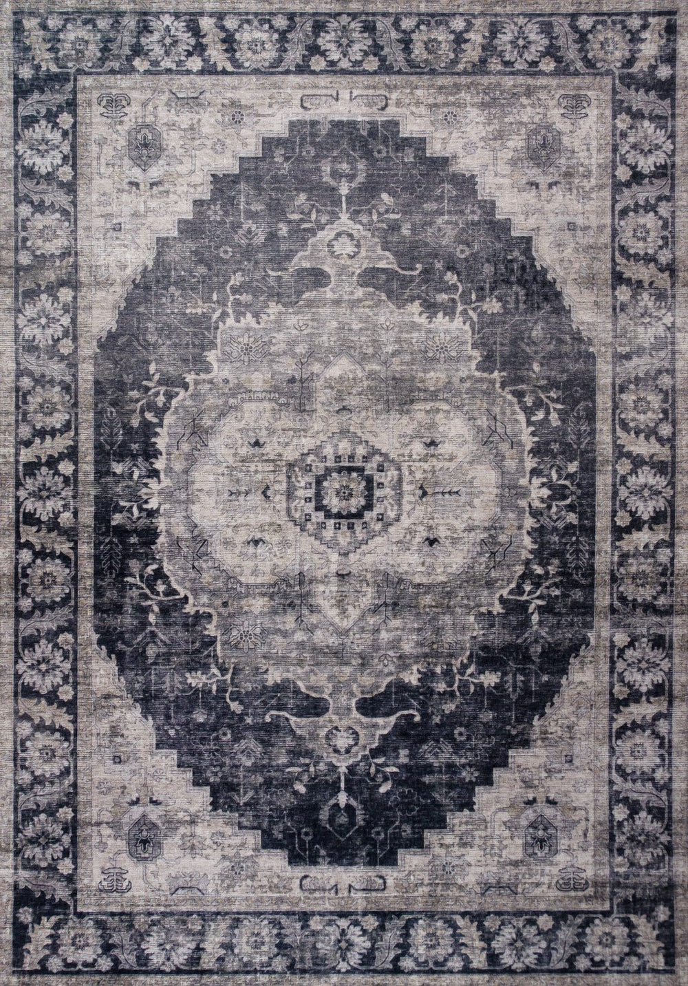 7 x 10 Black and Gray Oriental Area Rug Image 2