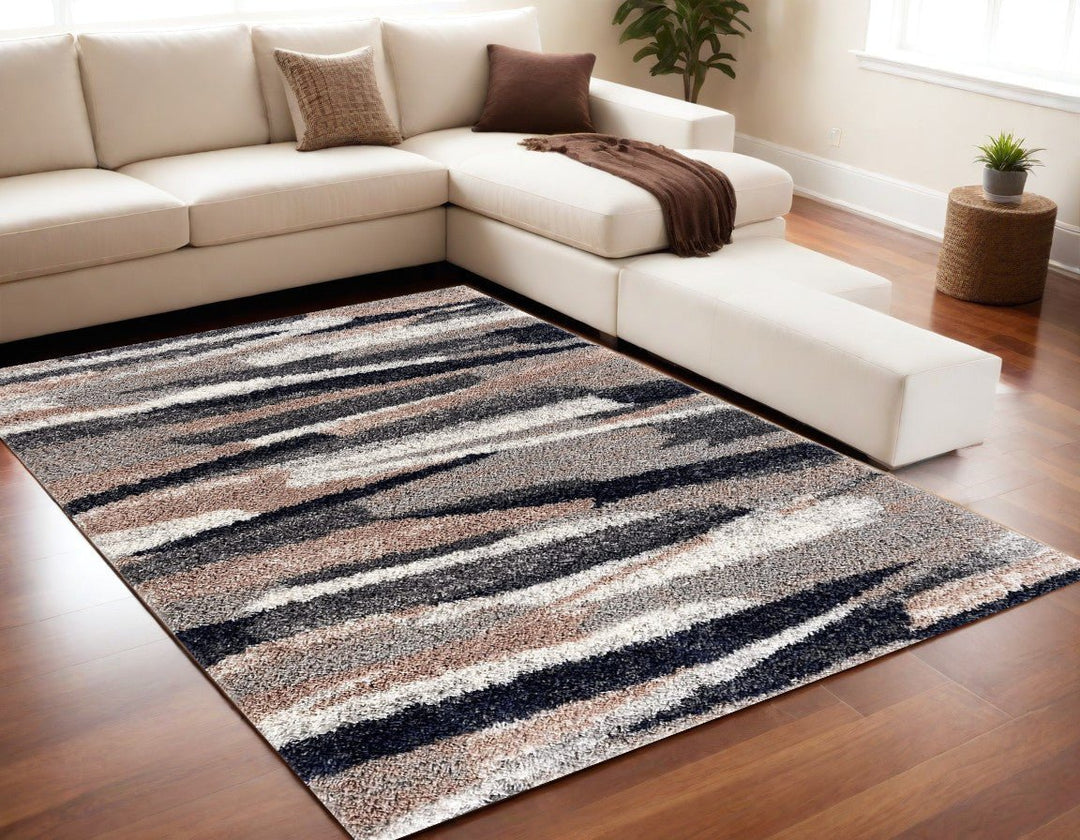 7 X 9 Gray And Black Strokes Area Rug Image 1