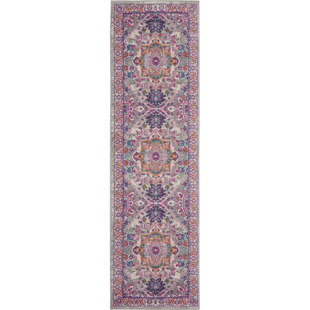 8 Pink And Gray Power Loom Runner Rug Image 3