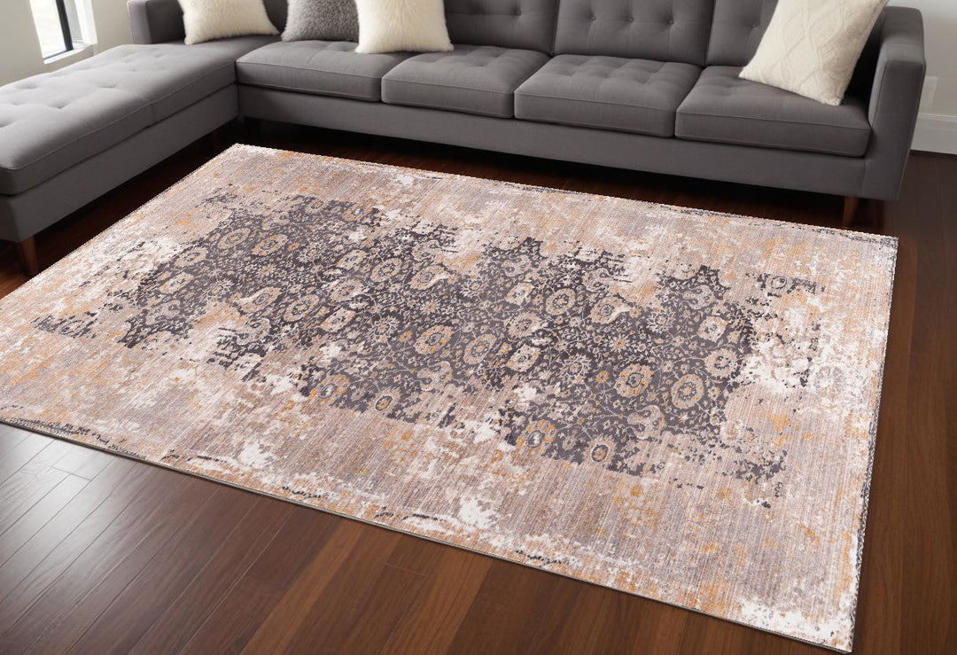 8 x 10 Gray and Ivory Oriental Non Skid Area Rug Image 2