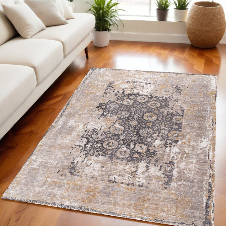 8 x 10 Gray and Ivory Oriental Non Skid Area Rug Image 3