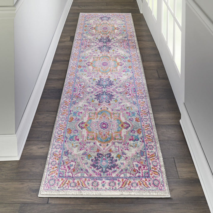 8 Pink And Gray Power Loom Runner Rug Image 6