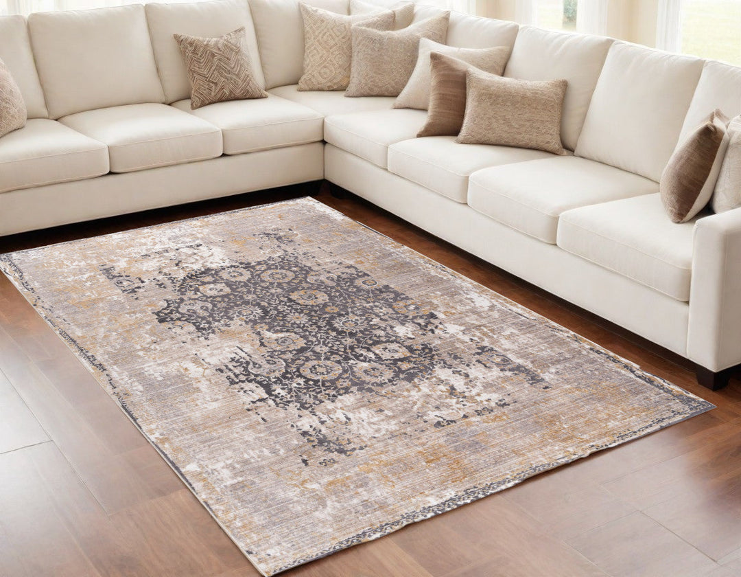 8 x 10 Gray and Ivory Oriental Non Skid Area Rug Image 4