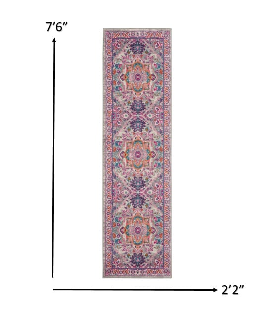 8 Pink And Gray Power Loom Runner Rug Image 7