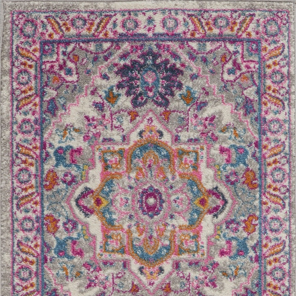 8 Pink And Gray Power Loom Runner Rug Image 9