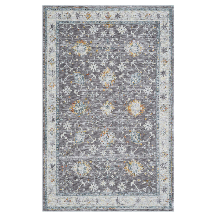 5 x 8 Gray and Ivory Floral Area Rug Image 1