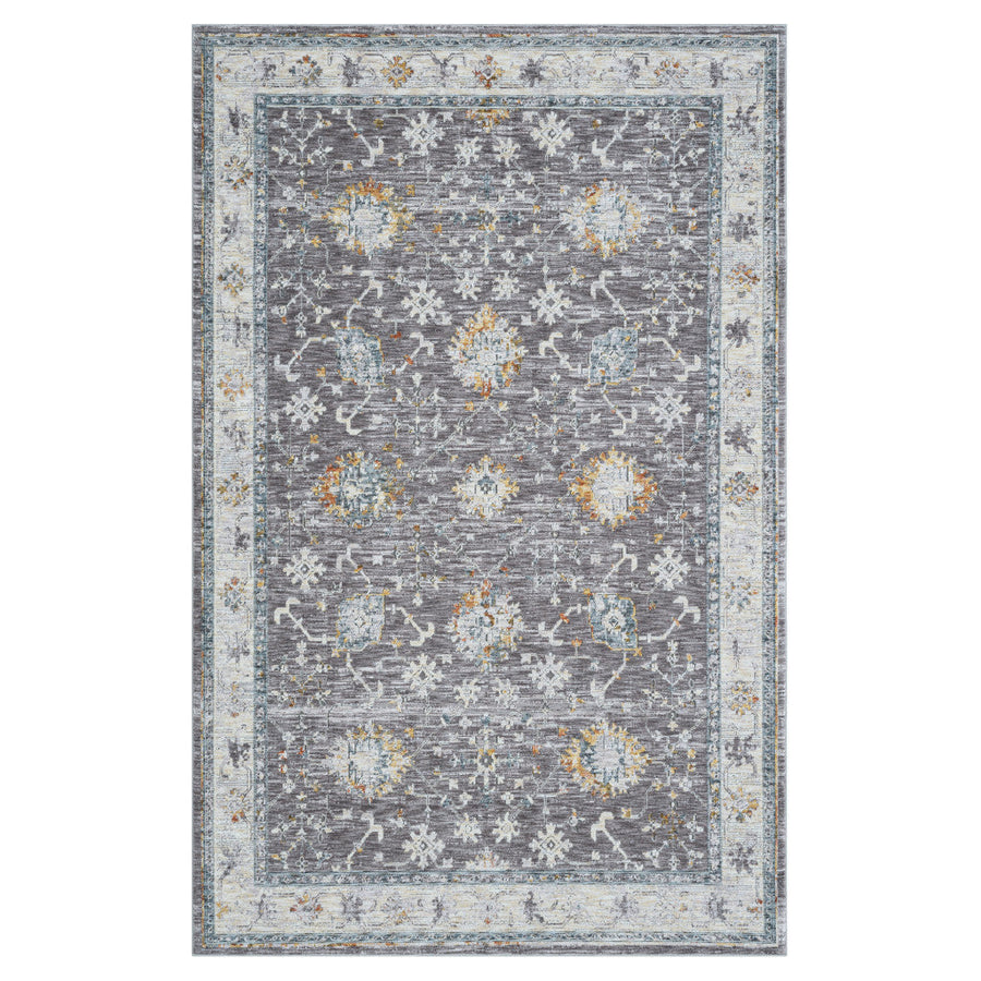 5 x 8 Gray and Ivory Floral Area Rug Image 1