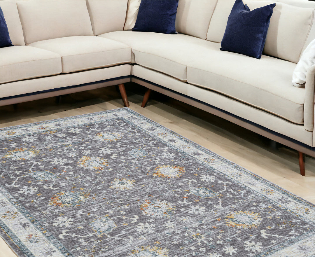 5 x 8 Gray and Ivory Floral Area Rug Image 4