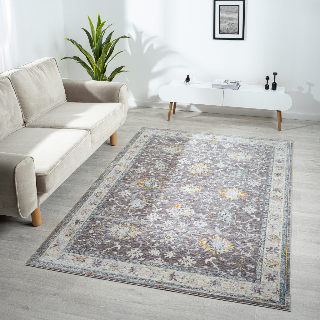 5 x 8 Gray and Ivory Floral Area Rug Image 7