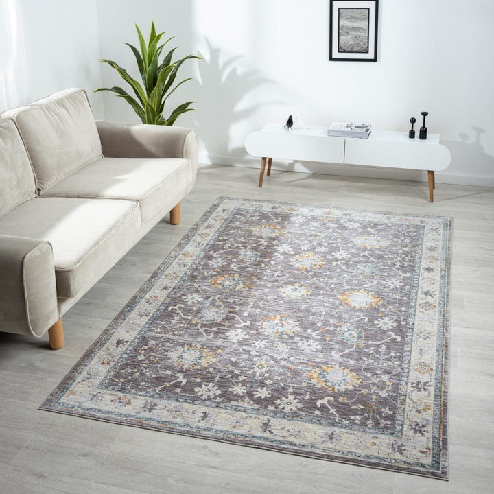 5 x 8 Gray and Ivory Floral Area Rug Image 7