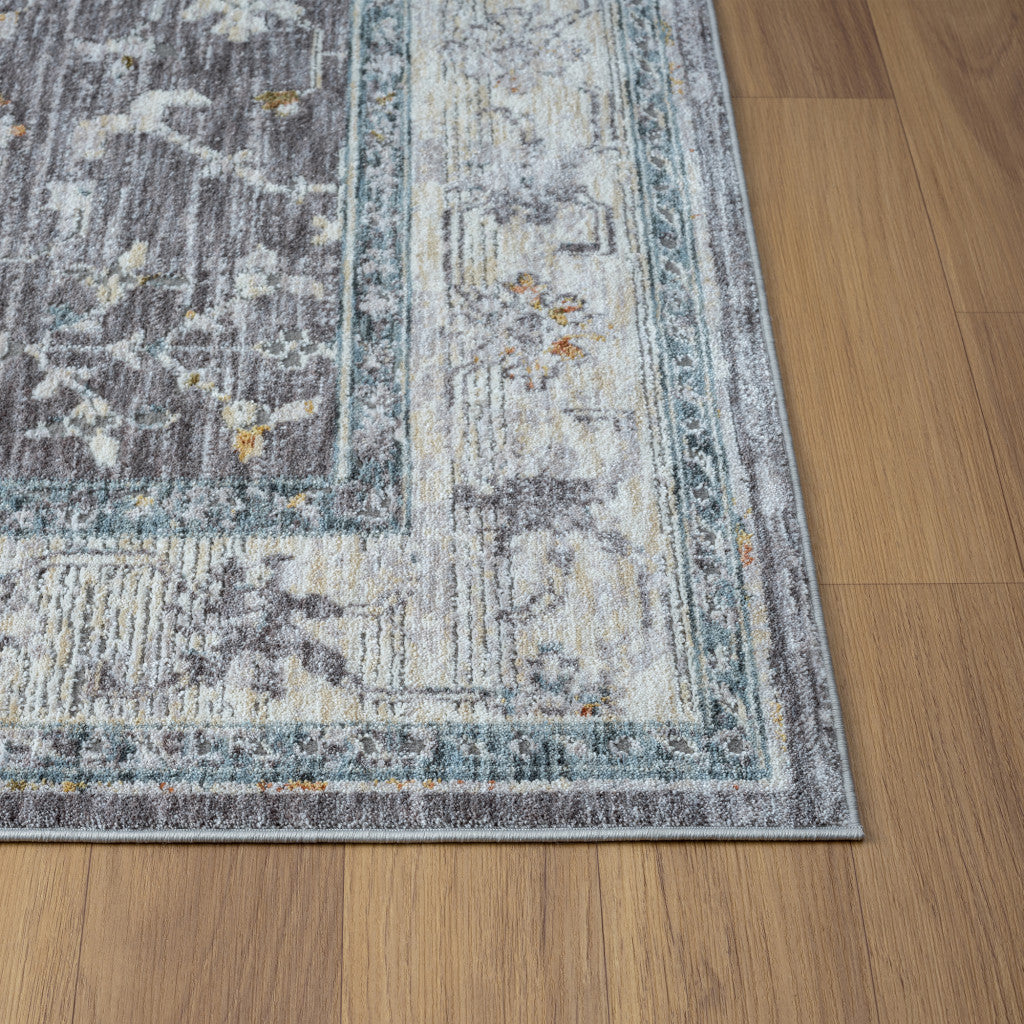 5 x 8 Gray and Ivory Floral Area Rug Image 10