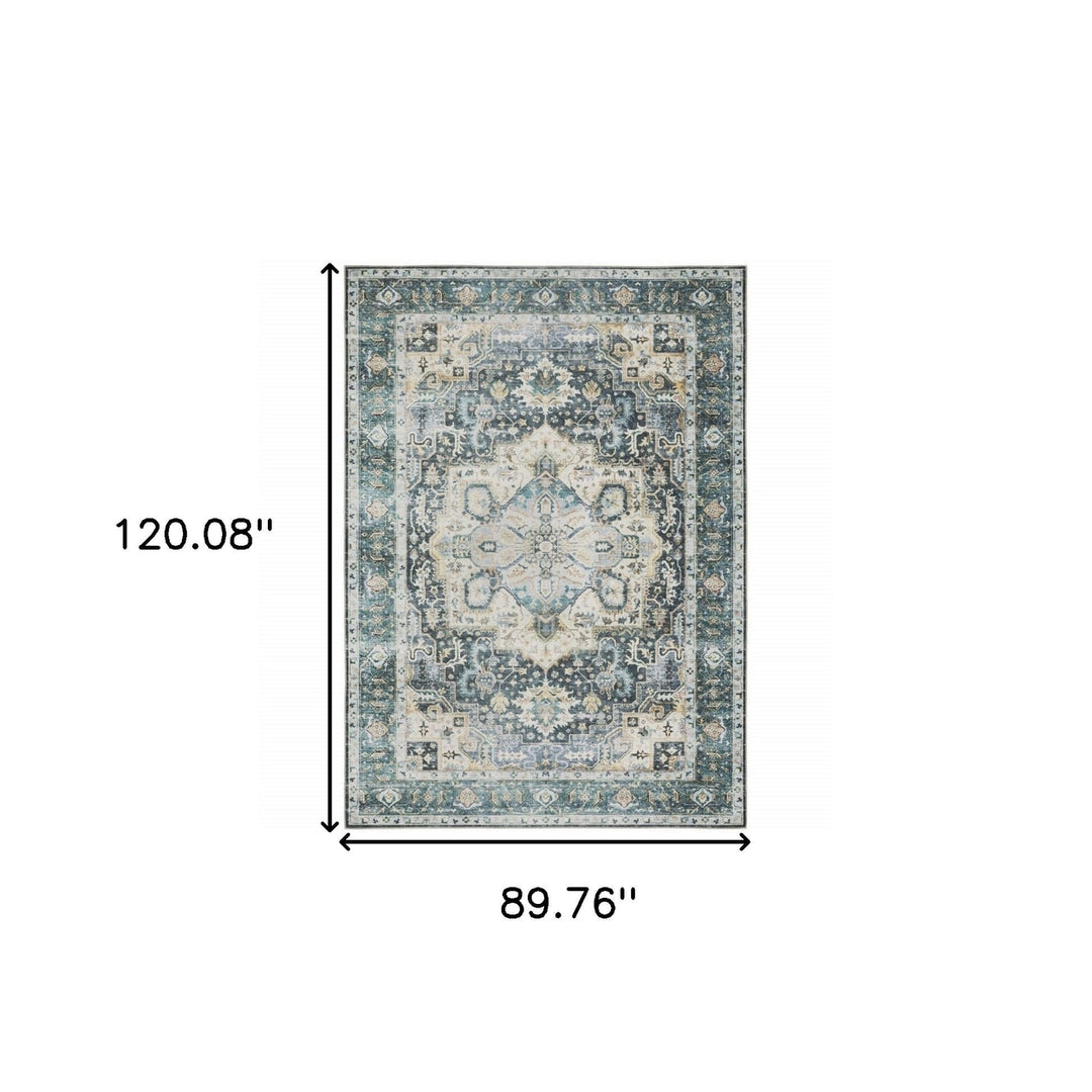 7 X 10 Blue Ivory Teal Brown And Gold Oriental Printed Stain Resistant Non Skid Area Rug Image 10