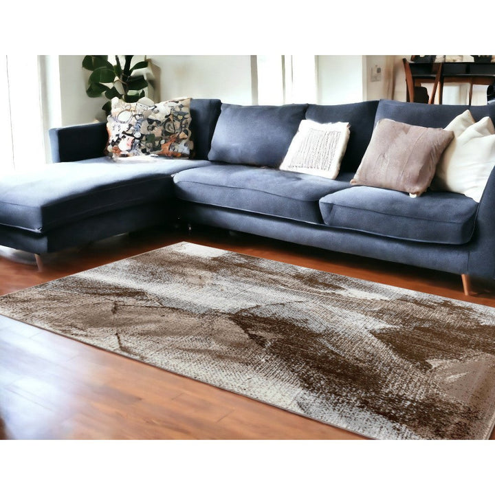 7 X 10 Brown Abstract Area Rug Image 9