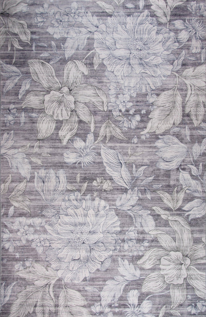 7 x 10 Gray and White Floral Area Rug Image 1